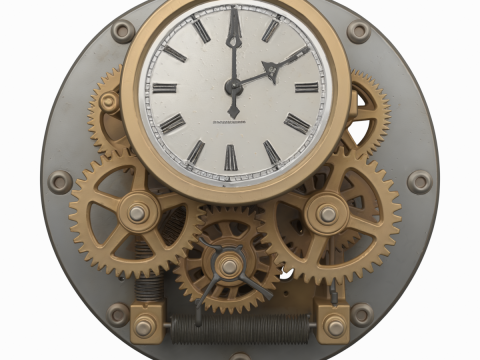 3D Vault Time Lock featuring Brass Gears Clock Mount Key 3D Model