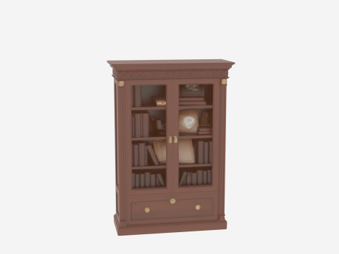 3D ahşap kitaplık cam kapılar ve pirin&ccedil; donanım ofis depolama 3D Model