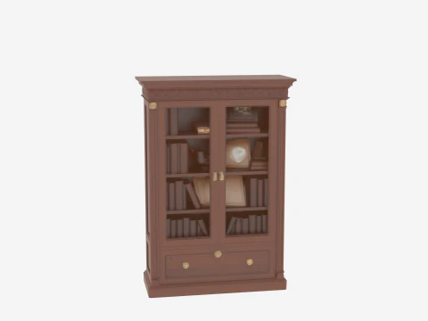 3D wooden bookcase glass doors and brass hardware office storage 3D Model