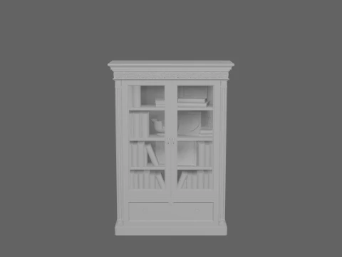 3D wooden bookcase glass doors and brass hardware office storage 3D Model