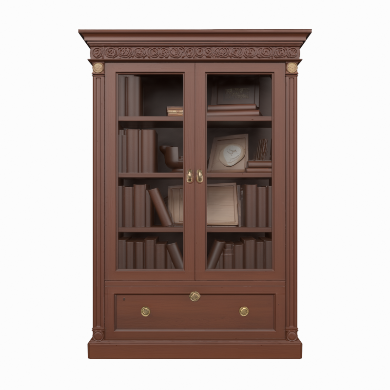 3D ahşap kitaplık cam kapılar ve pirin&ccedil; donanım ofis depolama 3D Model .c4d .max .obj .3ds .fbx .stl .blend 