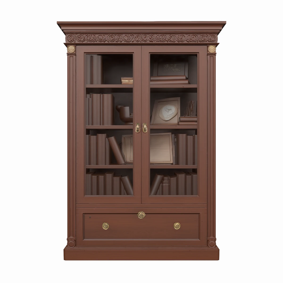 3D wooden bookcase glass doors and brass hardware office storage 3D Model .c4d .max .obj .3ds .fbx .stl .blend 