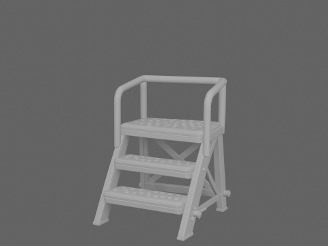 मजबूत स्टील फ़ोल्डिंग स्टेप स्टूल रबर ट्रेड्स का 3डी 3D मॉडल