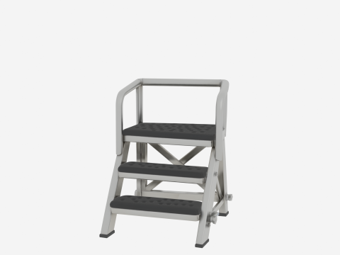 Mod&egrave;le 3D d'un escabeau pliant en acier robuste avec marches en caoutchouc Modèle 3D