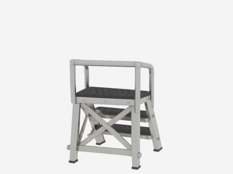 Mod&egrave;le 3D d'un escabeau pliant en acier robuste avec marches en caoutchouc Modèle 3D