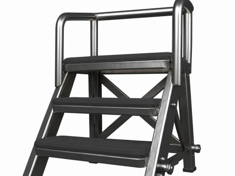 3D-Modell eines robusten, klappbaren Tritthockers aus Stahl mit Gummistufen 3D Modell