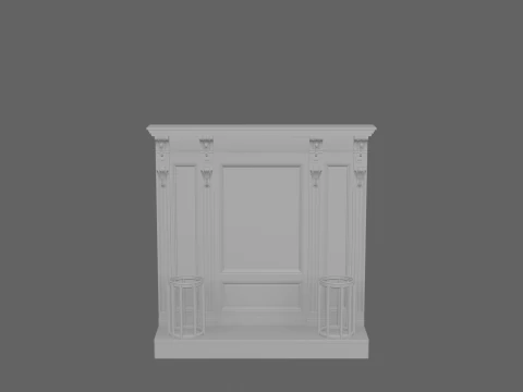 Wooden Bank Lobby Coat Rack 3D Vintage Brass and Marble Base 3D Model