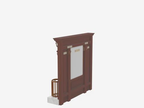 Wooden Bank Lobby Coat Rack 3D Vintage Brass and Marble Base 3D Model