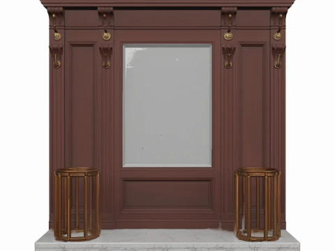 Rak Mantel Lobi Bank Kayu 3D Vintage Kuningan dan Dasar Marmer Model 3D