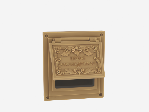 Decorative Brass Bank Mail Slot 3D Flap Collection Box 3D Model