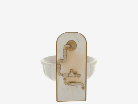Luxurious 3D Bank Water Fountain Marble Basin and Brass Details 3D Model