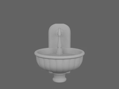 Luxurious 3D Bank Water Fountain Marble Basin and Brass Details 3D Model