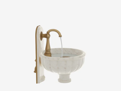 Luxurious 3D Bank Water Fountain Marble Basin and Brass Details 3D Model