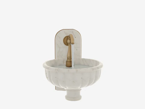 Luxurious 3D Bank Water Fountain Marble Basin and Brass Details 3D Model