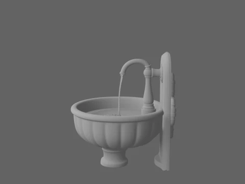 Luxurious 3D Bank Water Fountain Marble Basin and Brass Details 3D Model