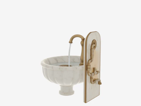 Luxurious 3D Bank Water Fountain Marble Basin and Brass Details 3D Model