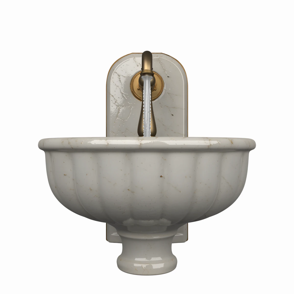 Luxurious 3D Bank Water Fountain Marble Basin and Brass Details 3D Model .c4d .max .obj .3ds .fbx .stl .blend 
