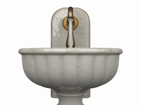 शानदार 3डी बैंक वॉटर फाउंटेन मार्बल बेसिन और पीतल का विवरण 3D मॉडल