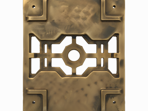 3D Ornate Brass Bank Vault Vent Grille Geometric Airflow 3D Model