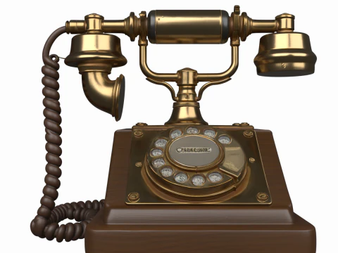 Antikes Messing-Banktelefon mit W&auml;hlscheibe und Holzsockel 3D Modell