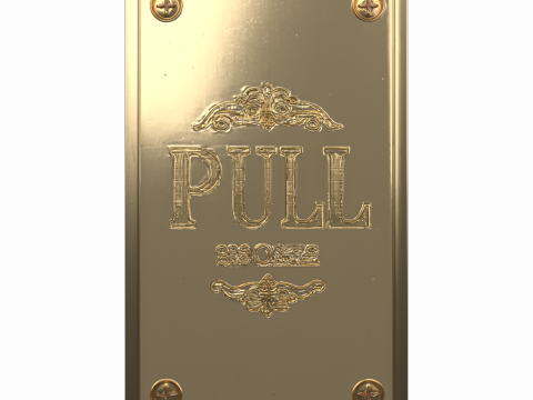 Exquisite 3D Brass Bank Door Push Plate Polished Finish 3D Model