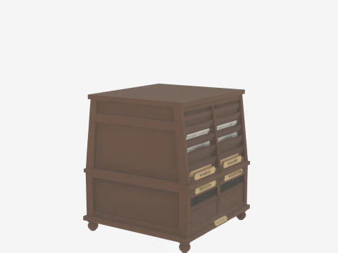 Wooden floor-standing newspaper holder brass accents and magazine 3D Model