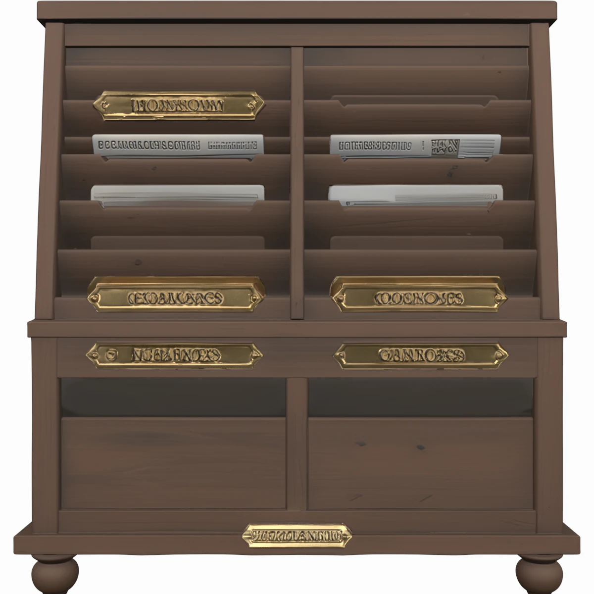 Wooden floor-standing newspaper holder brass accents and magazine 3D Model .c4d .max .obj .3ds .fbx .stl .blend 