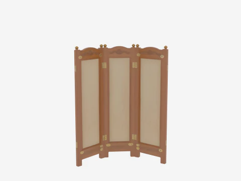 3D Wooden Bank Privacy Screen Fabric Panels and Brass Hardware 3D Model