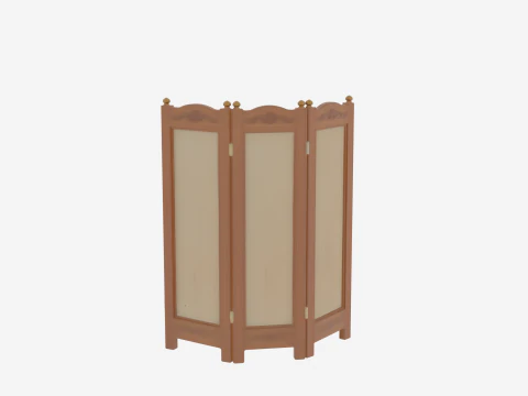 3D Wooden Bank Privacy Screen Fabric Panels and Brass Hardware 3D Model
