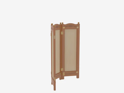 3D Wooden Bank Privacy Screen Fabric Panels and Brass Hardware 3D Model