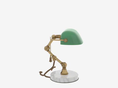 Vintage Banker-Schreibtischlampe aus Messing mit Gr&uuml;nspan und Patina 3D Modell