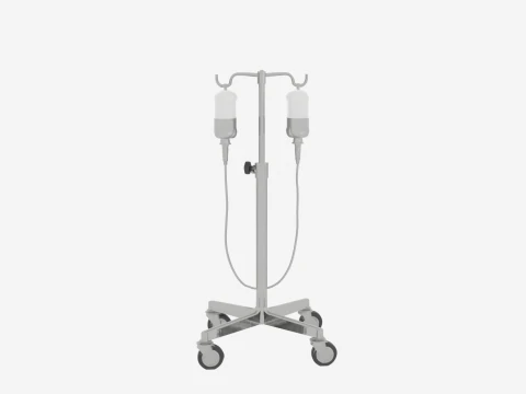 Of Premium Medical IV Drip Stand with Chrome Wheels and Four Adjustable Height Hooks 3D Model