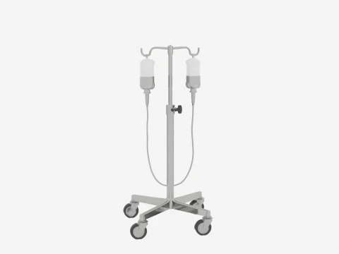Of Premium Medical IV Drip Stand with Chrome Wheels and Four Adjustable Height Hooks 3D Model