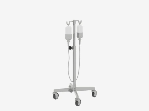 Of Premium Medical IV Drip Stand with Chrome Wheels and Four Adjustable Height Hooks 3D Model