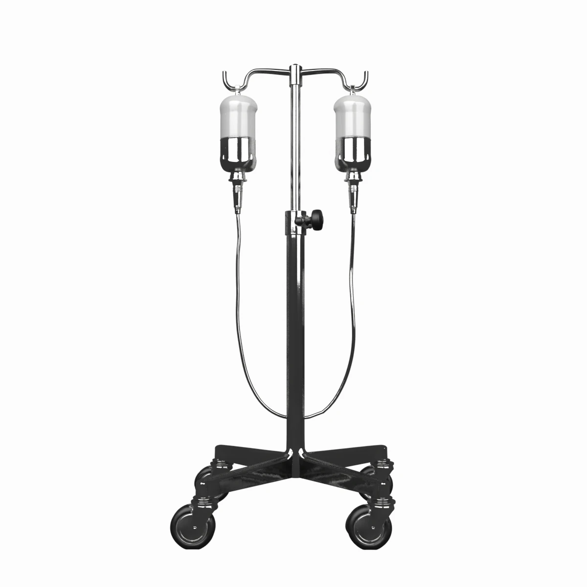Of Premium Medical IV Drip Stand with Chrome Wheels and Four Adjustable Height Hooks 3D Model .c4d .max .obj .3ds .fbx .stl .blend 