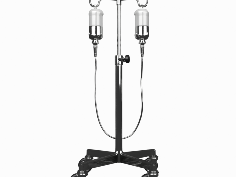 Stand Tetes IV Medis Premium dengan Roda Krom dan Empat Kait Ketinggian Dapat Disesuaikan Model 3D