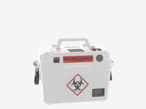 Profesjonalna lod&oacute;wka do transportu pr&oacute;bek medycznych 3D z etykietą zagrożenia biologicznego i monitorowaniem temperatury Model 3D