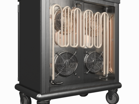 Détail du chauffe-plateau de repas d'hôpital avec étagères chauffantes et contrôle de la température Modèle 3D