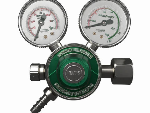Detailed 3D Medical Gas Regulator Model with Pressure Indicators and Flow Control Knob 3D Model