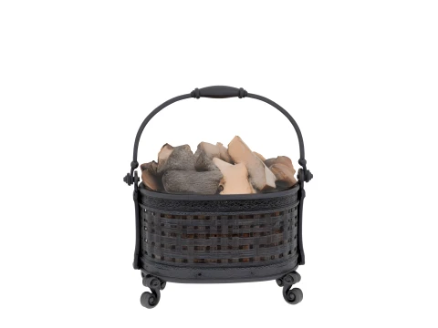 Heavy Cast Iron Log Basket Filled with Wood 3D Model