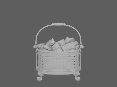 Heavy Cast Iron Log Basket Filled with Wood 3D Model