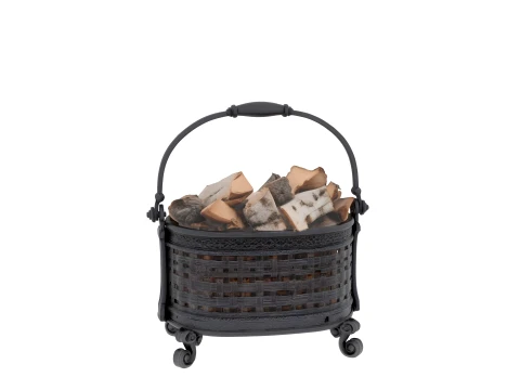 Heavy Cast Iron Log Basket Filled with Wood 3D Model