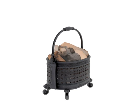 Heavy Cast Iron Log Basket Filled with Wood 3D Model