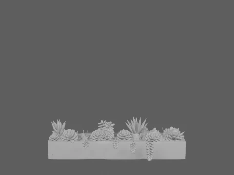 Long Concrete Trough Planter Arrangement 3D Model