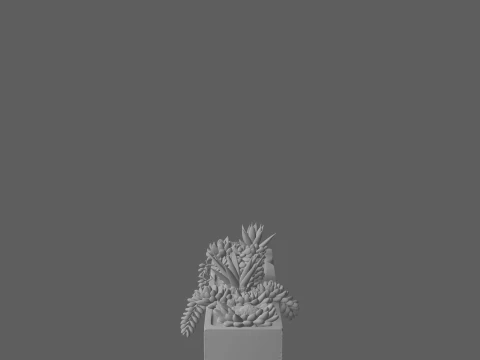 Long Concrete Trough Planter Arrangement 3D Model