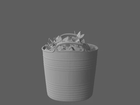 Flexible Black Trug Tub with Hedge Clippings 3D Model