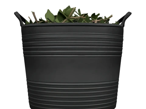 Flexible Black Trug Tub with Hedge Clippings 3D Model