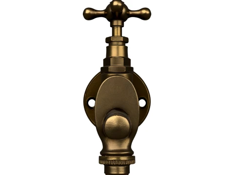 Vintage Brass Garden Wall Tap Outdoor 3D Model