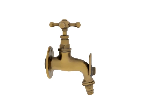 Vintage Brass Garden Wall Tap Outdoor 3D Model