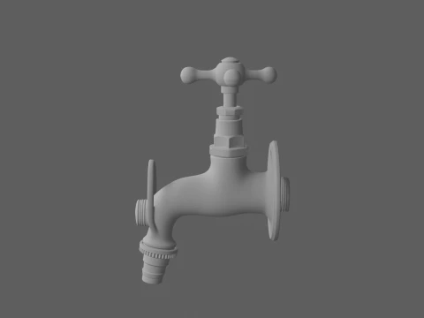 Vintage Brass Garden Wall Tap Outdoor 3D Model